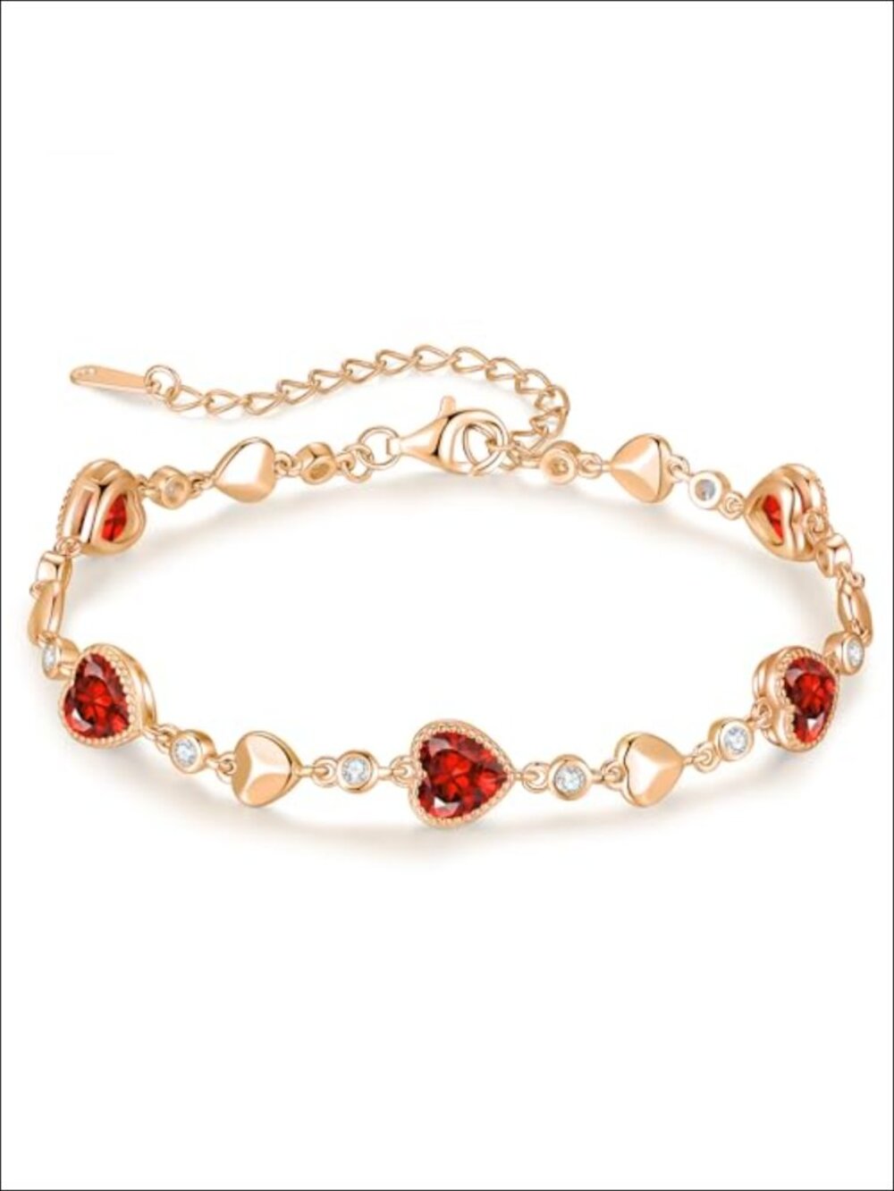 Rose Gold Plated Sterling Silver Birthstone Heart Charm Bracelet